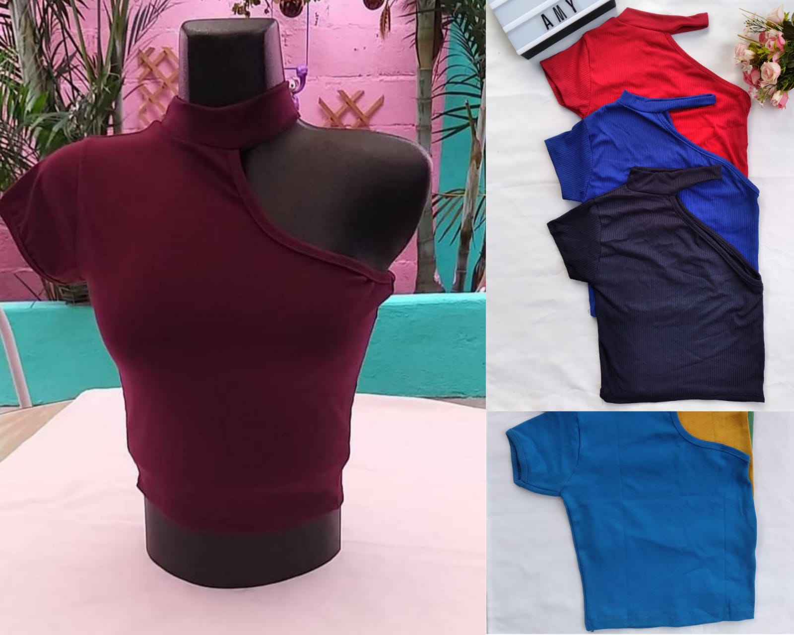 Croptop cuellito suelto una manga 