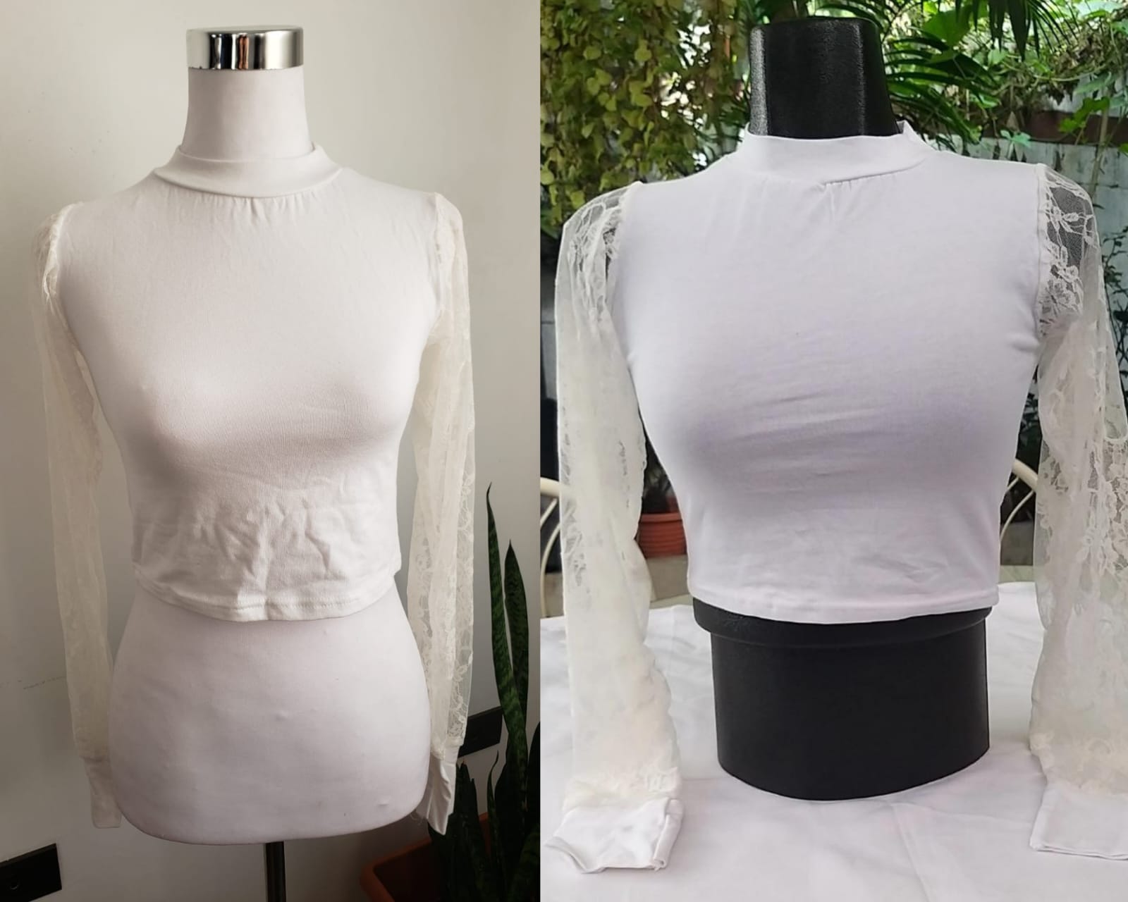 Crop top blanco manga larga transparencia 