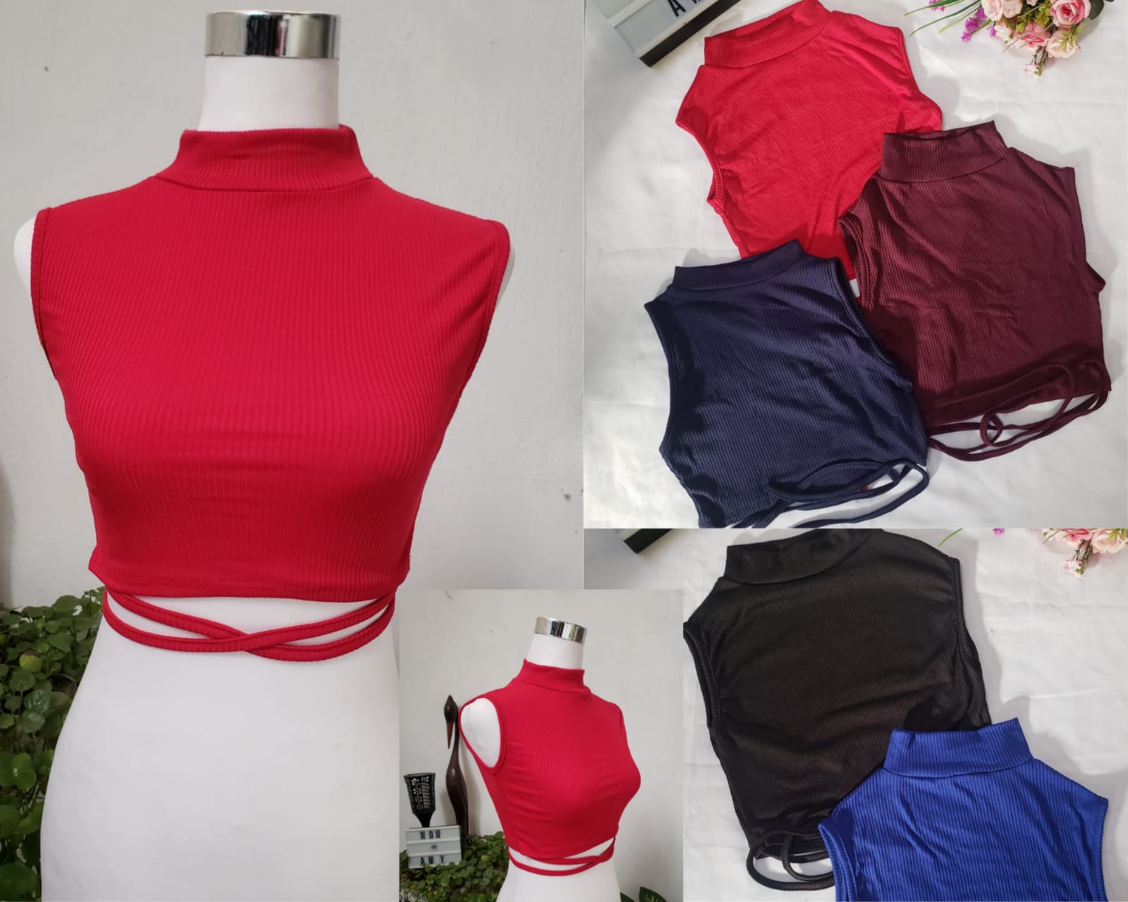 Crop top sin mangas pitas